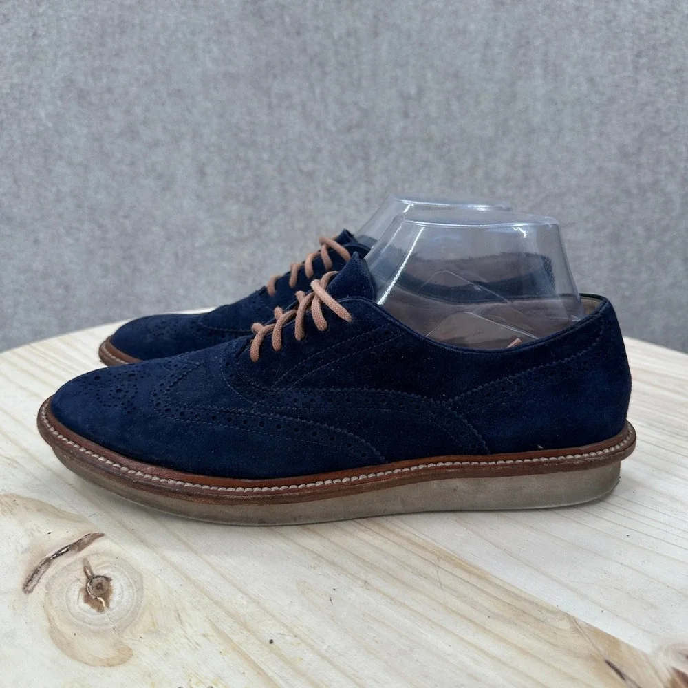 Tod's Wingtip Oxfords Men 39.5 Blue Suede Lace Up Brogue Italian Luxury Shoes